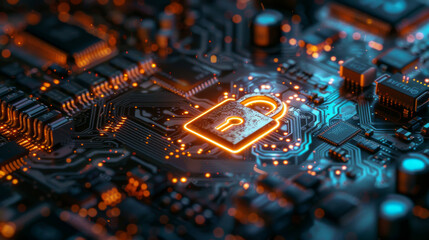Poster - security padlock badge on a computer screen