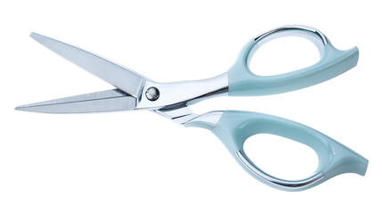 A pair of scissors with a silver handle and a green blade