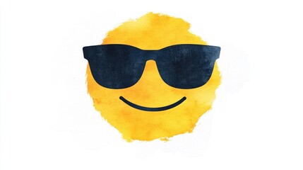 Poster - Vibrant and colorful groovy retro watercolor style clipart featuring a fun smiley face character wearing sunglasses isolated on a white background for versatile design use
