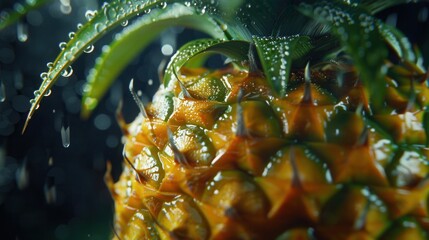 Macro closeup view of juicy fresh pineapple