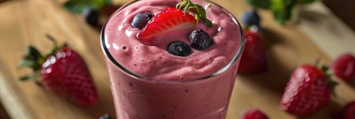 Poster - Berry Smoothie Topped with Strawberries and Berry Details