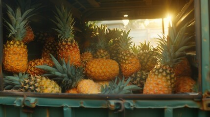 Fresh harvested pineapples in truck ready for shipping