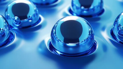 Poster - A group of blue spheres are floating in a body of water