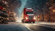 © damien - red truck in the snow at christmas