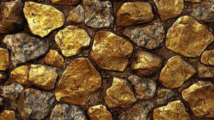 A wall made of gold and brown rocks