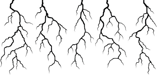 Wall Mural - Elements for thunderstorm. vector illustration.Vector lightning silhouettes set.