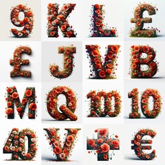 Poppies flowers Lettering Typeface. AI generated illustration