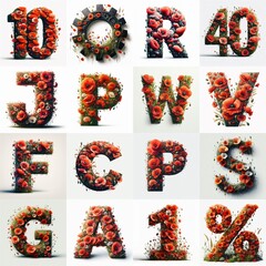 Poppies flowers Lettering Typeface. AI generated illustration