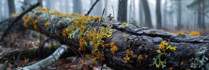 Poster - Lush lichen on a decaying tree in a woodland setting during early spring with a shallow depth of field.