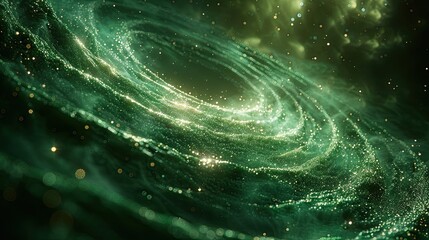 Wall Mural - A mesmerizing abstract image of a swirling green vortex filled with glowing particles, evoking a cosmic or ethereal atmosphere.
