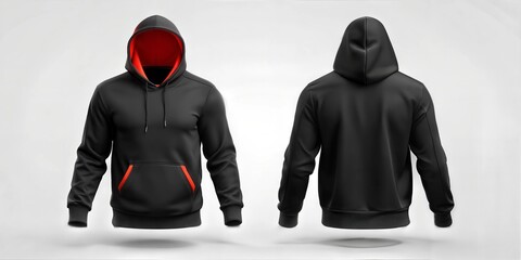 Wall Mural -  Black Hoodie Showcase 
 back and front on White Backdrop, no logo, no text