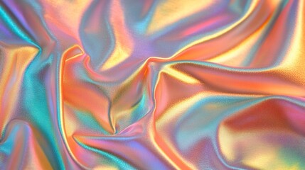 Processed collage of Iridescent fabric trendy cloth holographic texture. Generative ai