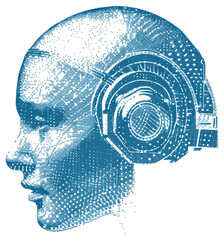 Sticker - Futuristic digital human head illustration