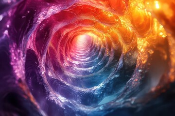 Wall Mural - abstract digital artwork depicting swirling vortex of vibrant colors merging into central focal poin