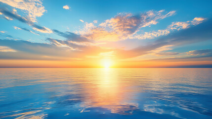 Wall Mural - beautiful dramatic sunset over sea sunlight blue sky sea level landscape