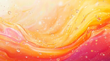 Poster - Dynamic waves of orange and pink blend seamlessly, adorned with sparkling droplets, evoking a sense of tranquility and warmth
