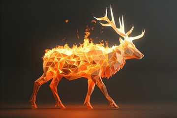 Wall Mural - Geometric Polygonal 3D Fire Stag Digital in Minimalist Style