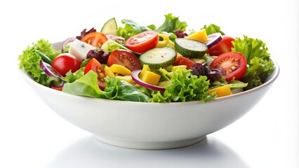 Wall Mural - Bowl of fresh salad on a white background, salad, healthy, vegetables, lettuce, bowl, fresh, meal, diet, nutrition, vegetarian