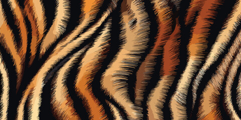 Wall Mural - Elegant Tiger Skin Pattern Vector Illustration With Seamless Design. Animal Striped Skin Fur Pattern Texture Background