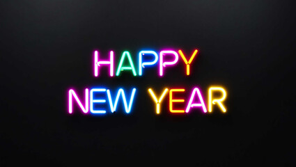 happy new year colorful neon lettering on plain dark black background