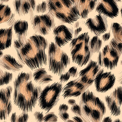 Wall Mural - Leopard Skin Texture Pattern Vector. Seamless Animal Wildlife Skin Pattern. Leopard Fur Camouflage Background.