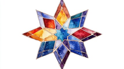 Poster - Decorative Moroccan Mosaic Star Clipart in Vibrant Watercolor Style  Intricate Geometric Arabesque Pattern in Premium Design  Ideal for Ethnic Middle Eastern or Bohemian Themed Backgrounds and Decor