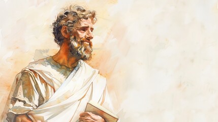 Wall Mural - Apostle Andrews Journey to Distant Lands - Sharing Gospel with All - Biblical Illustration on Beige Background with Copyspace