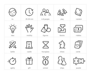 board game icons set. the outline icons are well scalable and editable. contrasting elements are goo