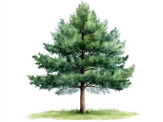 Poster - Serene Watercolor Cedar Tree with Textured Bark on Blank White Background  Elegant Botanical for Nature Inspired Designs Patterns and Decor