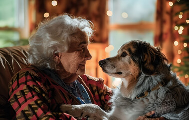 Wall Mural - portrait of an elderly person with dog created with Generative AI technology