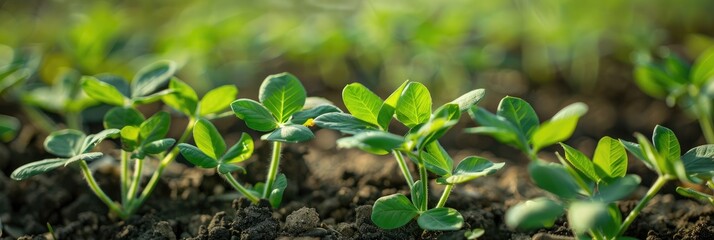 Wall Mural - Fresh green soybean plants in a field during early growth stages