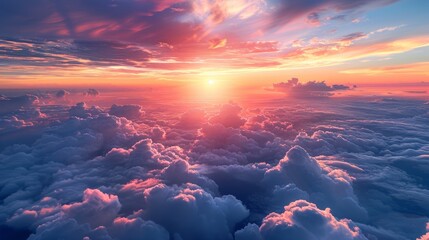 Wall Mural - Beautiful sunset over fluffy clouds with vibrant colors in the evening sky