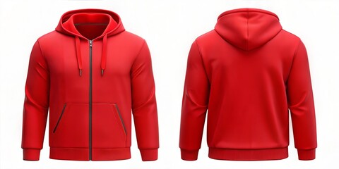 Red Hoodie Showcase back and front on White Backdrop, no logo, no text