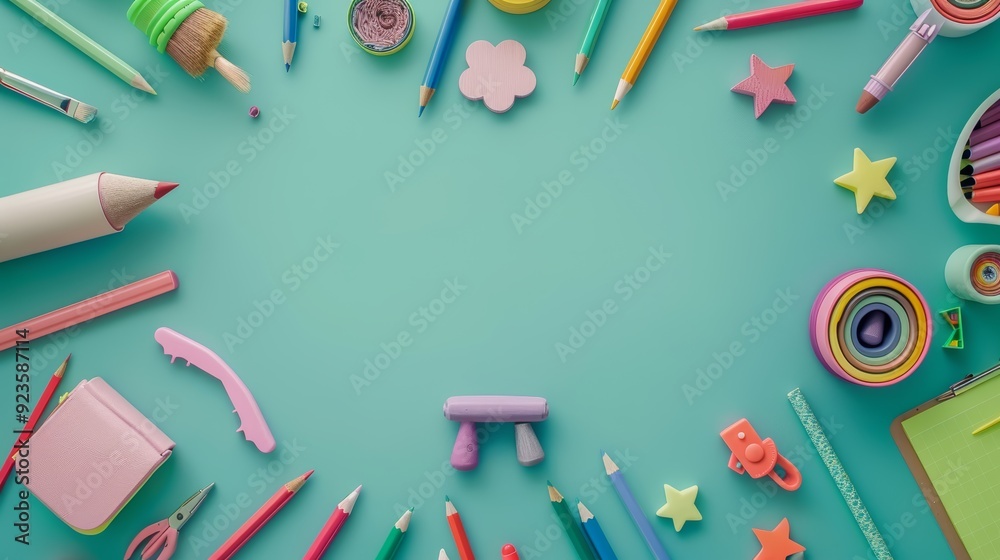 Colorful Border Frame Background with Back to School Supplies on ...