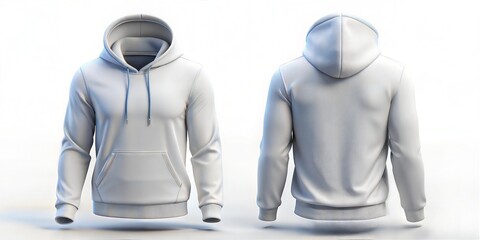 White Hoodie Showcase back and front on White Backdrop, no logo, no text