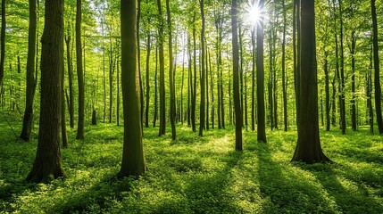 Serene Forest Landscape with Sunlight