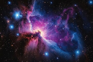 cosmic kaleidoscope of swirling nebulas in deep space vibrant hues of purple blue and pink intertwining with starry clusters