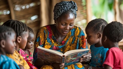 african woman reading to
