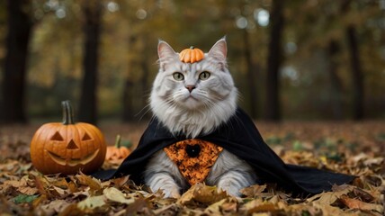 cute cat in halloween costume sitting