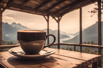 Morning Coffee with Scenic Mountain View,Generative AI