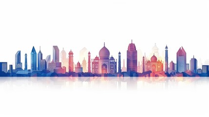 Vibrant Illustration Celebrating India Independence Day with Iconic Landmarks and Modern Skyline