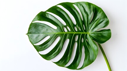 Wall Mural - Bold Monstera Leaf with Distinctive Holes Against Plain White Background