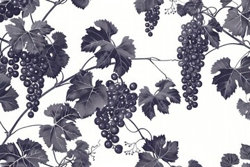 Wall Mural - Minimalistic grapevine pattern in monochrome for sophisticated kitchenware designs.