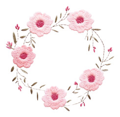 Canvas Print - PNG Little Peony circle border pattern embroidery flower.