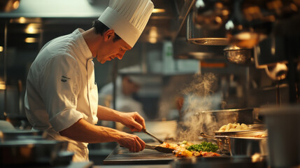 Poster - An impromptu capture of a chef organizing ingredients, demonstrating their methodical approach and passion.