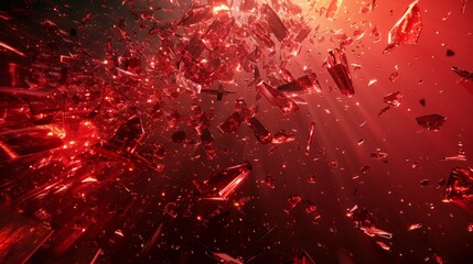 Poster - Shattered red crystals illuminating with bright light in a dark setting