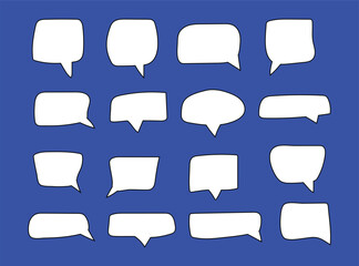 Fototapete - Set of speak bubble text, chatting box, message box outline cartoon vector illustration design. Balloon doodle style of thinking sign symbol.
