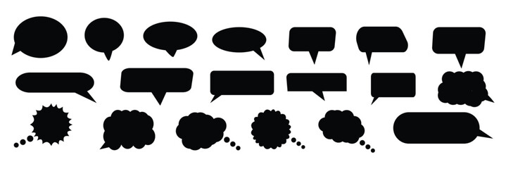 Fototapete - Set of speak bubble text, chatting box, message box outline cartoon vector illustration design. Balloon doodle style of thinking sign symbol.
