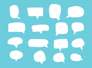 Fototapete - Set of speak bubble text, chatting box, message box outline cartoon vector illustration design. Balloon doodle style of thinking sign symbol.
