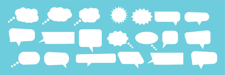 Fototapete - Set of speak bubble text, chatting box, message box outline cartoon vector illustration design. Balloon doodle style of thinking sign symbol.
